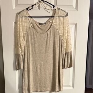 Elegant Beige Lace Sleeve Top